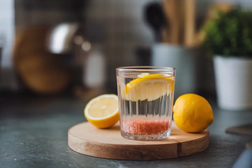 Glass of pink salt water used in the john hopkins pink salt recipe