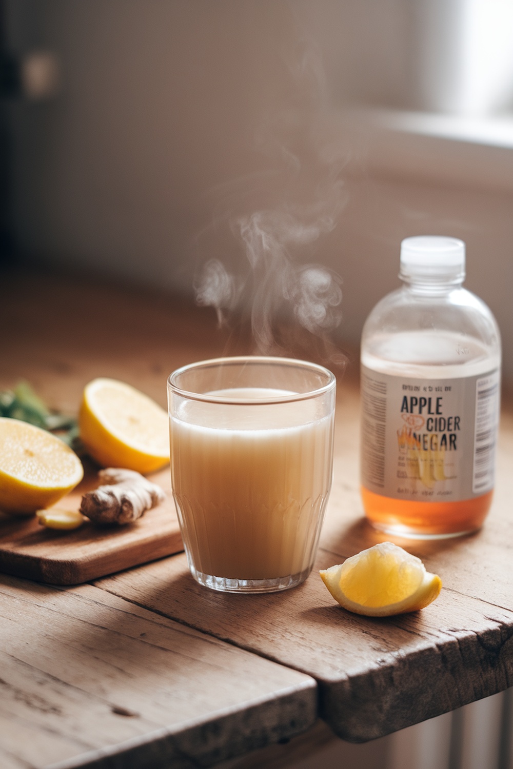 Morning glass of trifecta weight loss drink recipe with fresh ingredients