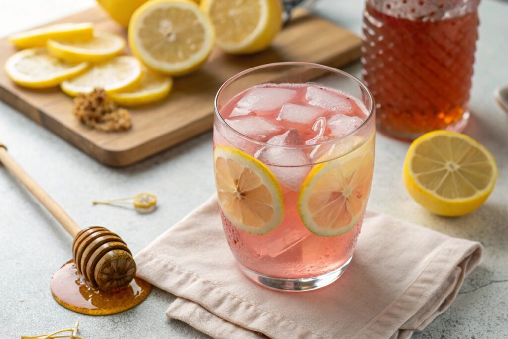 pink salt trick recipe detox drink on kitchen counter