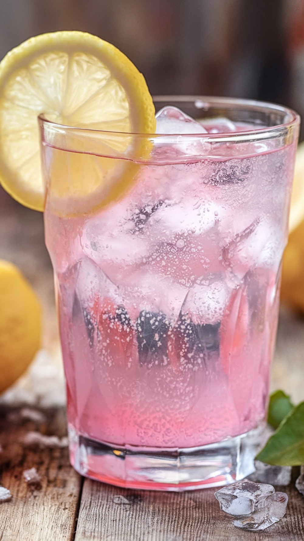 pink salt trick recipe with lemon and ice in a detox drink glass