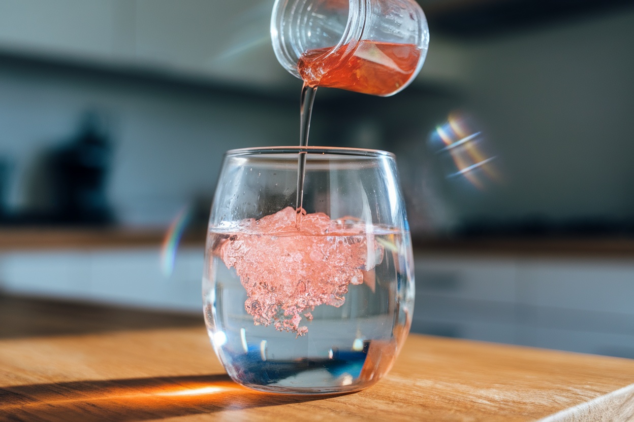 Teaspoon of sole water being added to glass – himalayan salt hack recipe