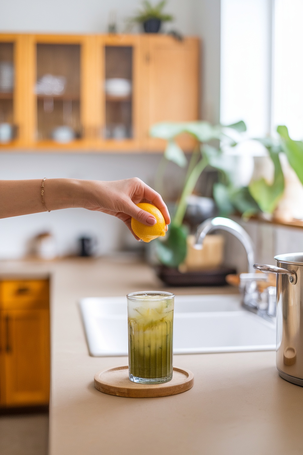 Lemon and ginger in pink salt weight loss drink