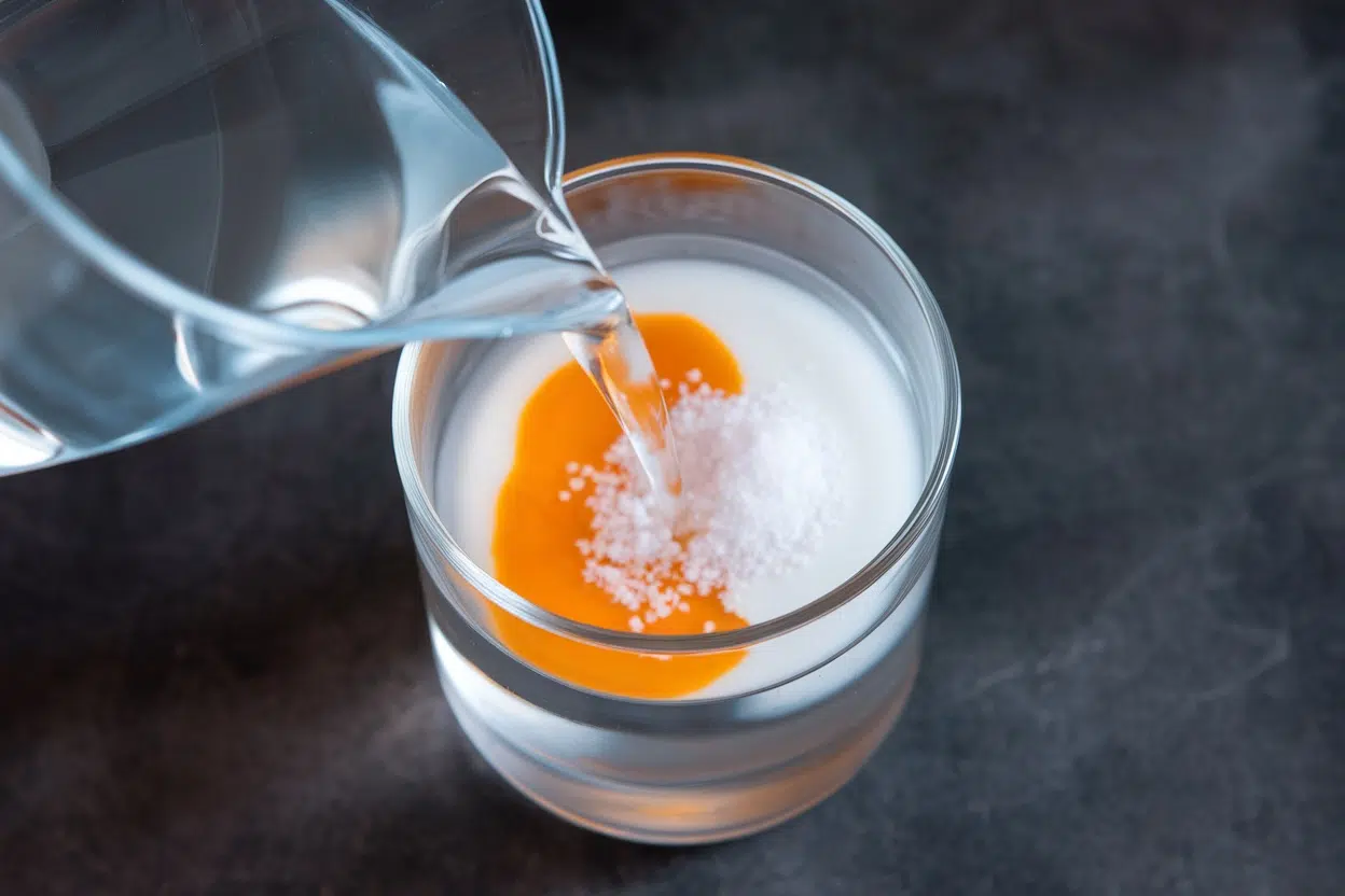 mixing cream of tartar into warm water for DIY electrolyte solution