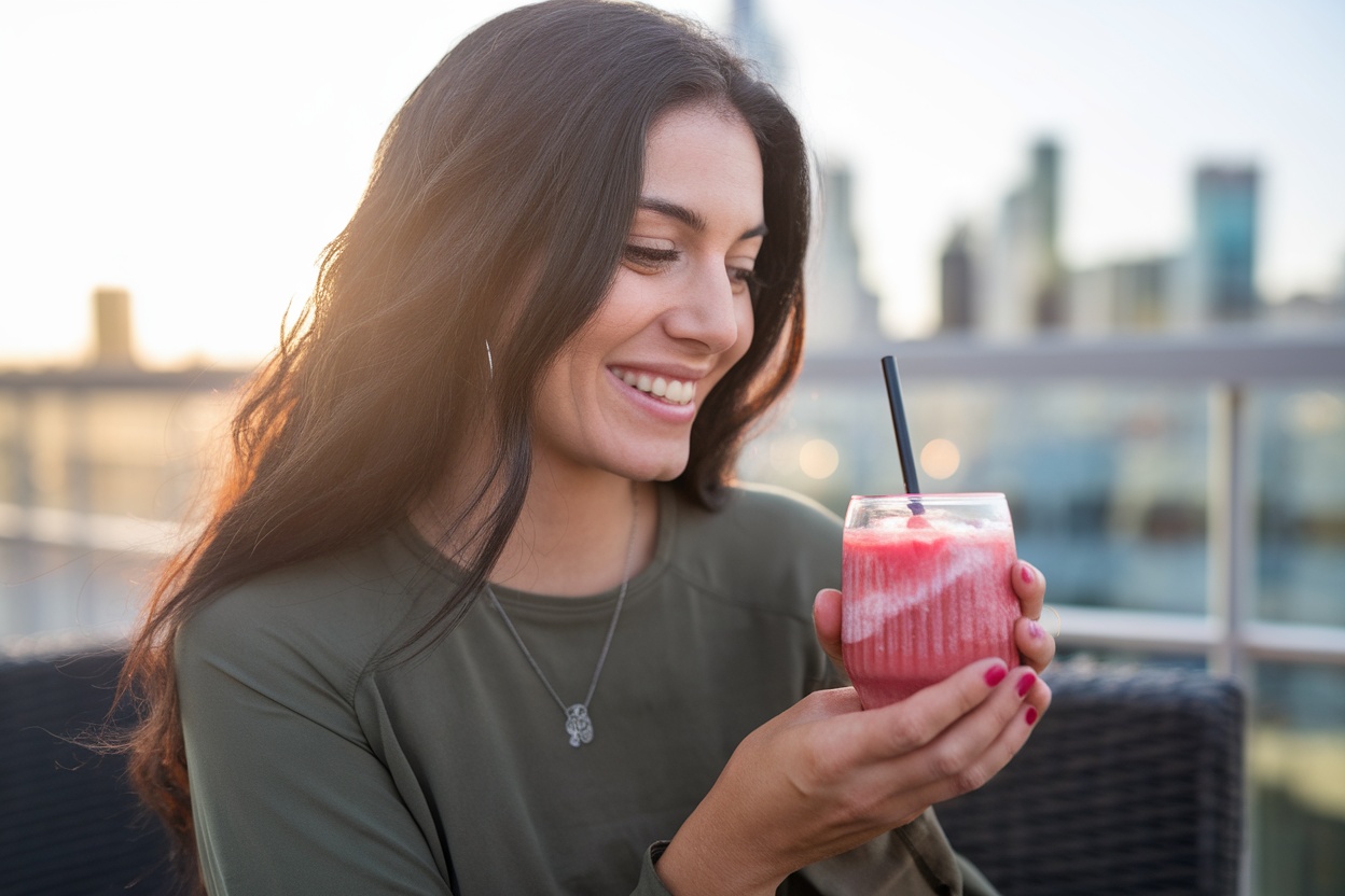 Woman drinking pink salt for weight loss