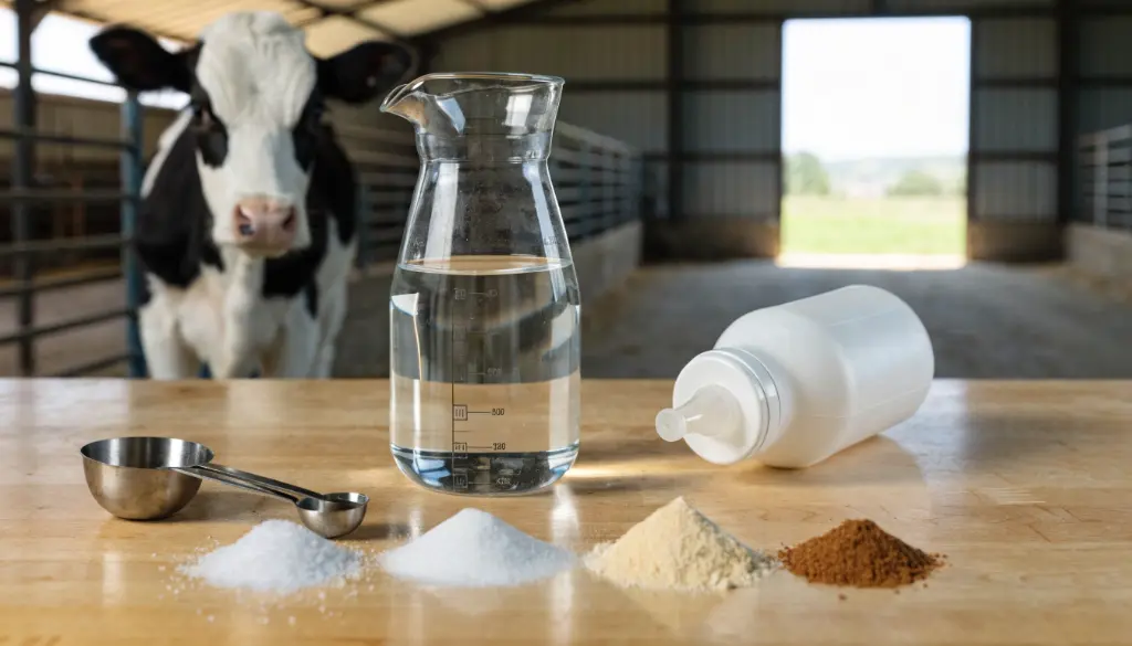 Ingredients for homemade electrolytes for calves including salt baking soda and glucose