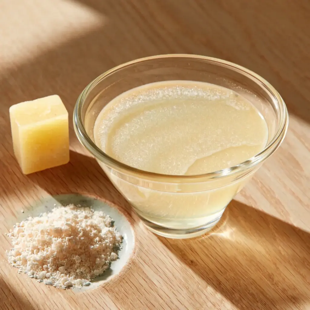 Warm horse gelatin trick drink made with unflavored gelatin, lemon, and honey