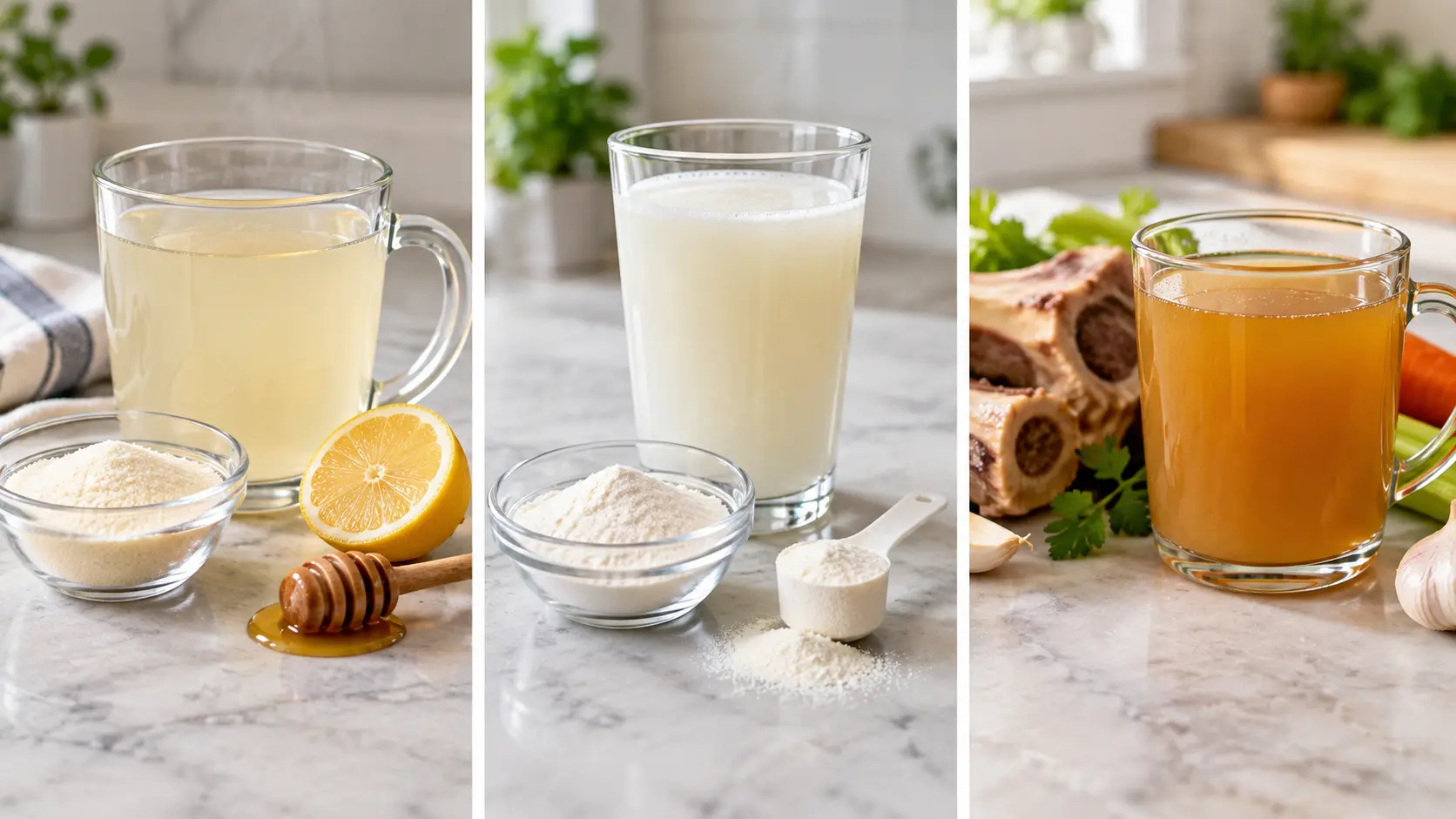 Horse gelatin trick drink compared with collagen peptides and bone broth