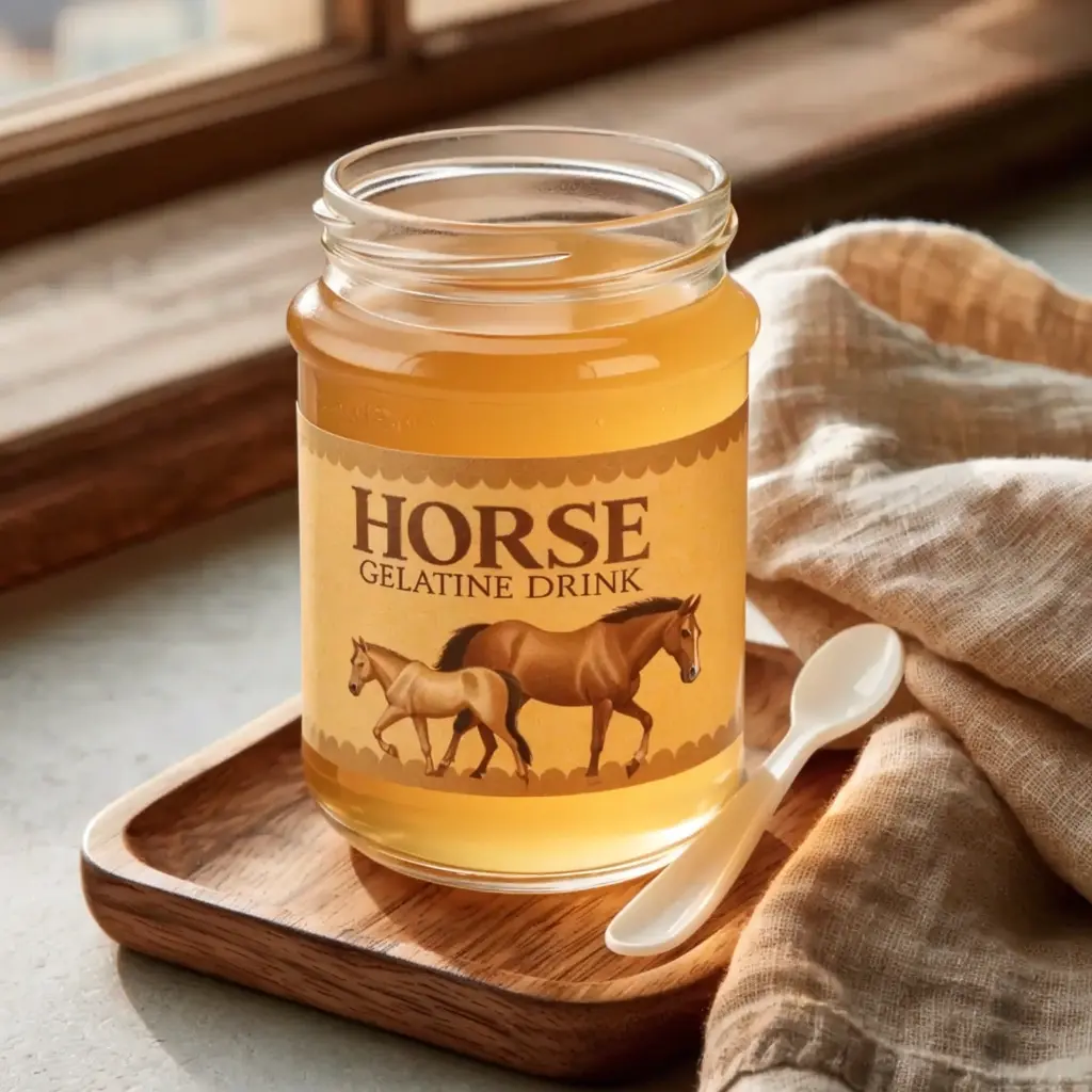 Horse gelatin trick drink made with unflavored gelatin powder and warm water